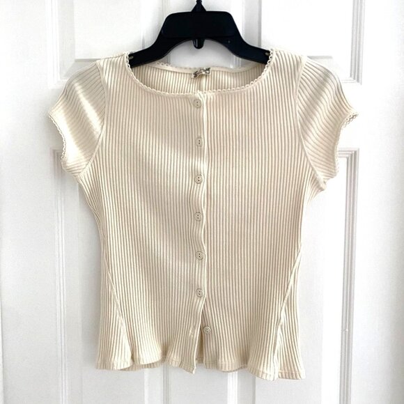 Free People Intimately Ribbed Button Front Top Size Medium Cream Beige Feminine - Picture 5 of 9